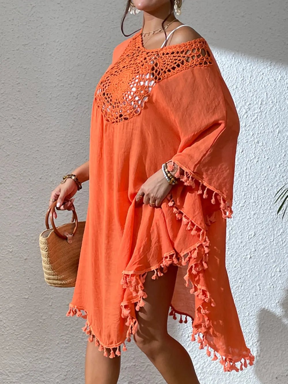 Tassel Cutout Scoop Neck Cover-Up Dress - Salty Season LLC