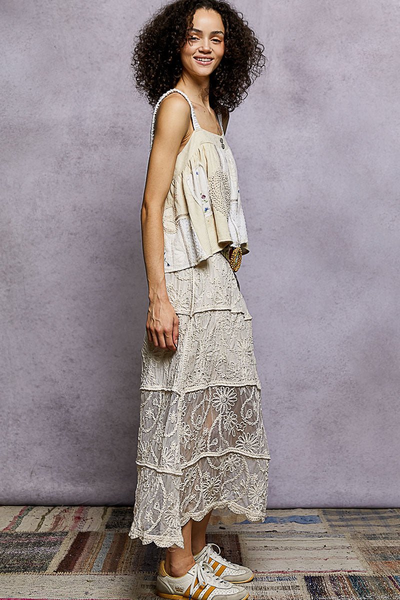 POL Floral Embroidered Tiered Crochet Skirt - Salty Season LLC