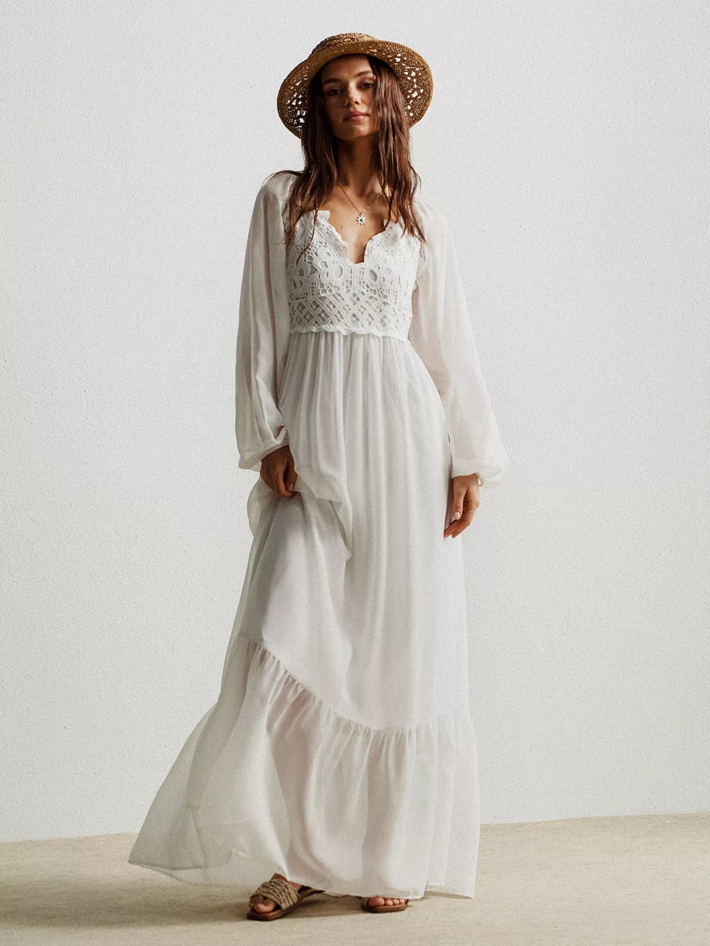 Boho Chic Crochet Lace Maxi Dress - Salty Season LLC