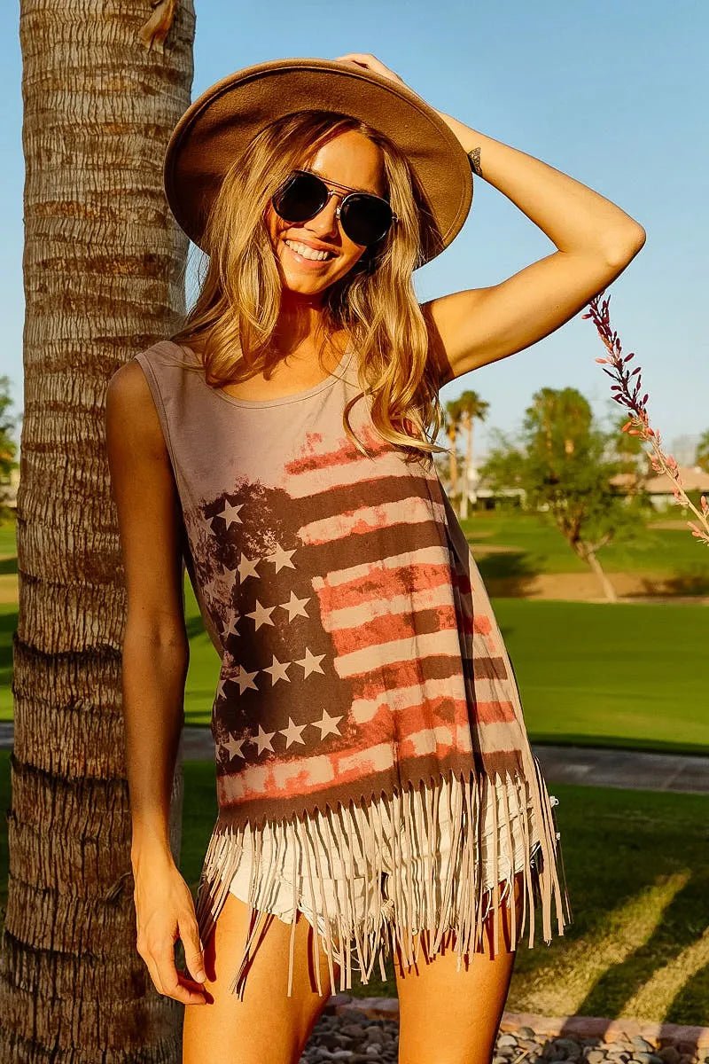 BiBi American Flag Print Knit Sleeveless Top - Salty Season LLC