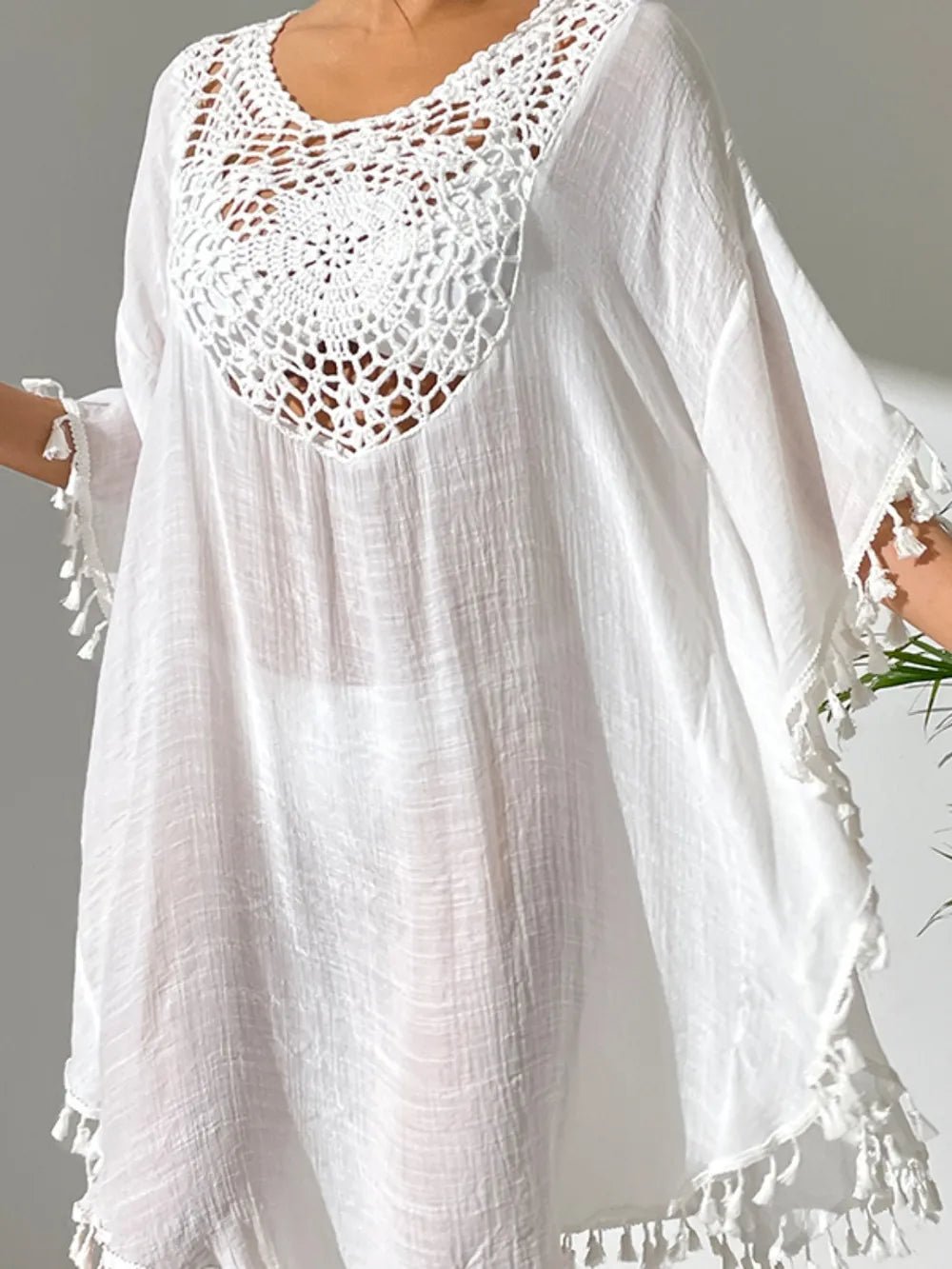 Tassel Cutout Scoop Neck Cover-Up Dress - Salty Season LLC