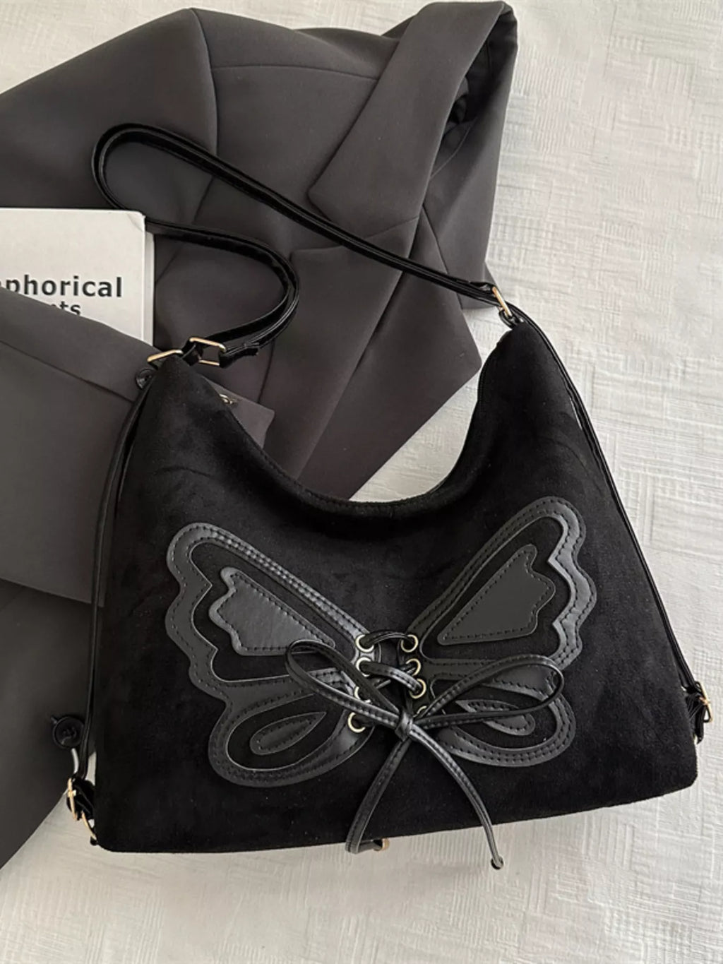 Butterfly Decor Lace-Up Shoulder Bag - Salty Season LLC