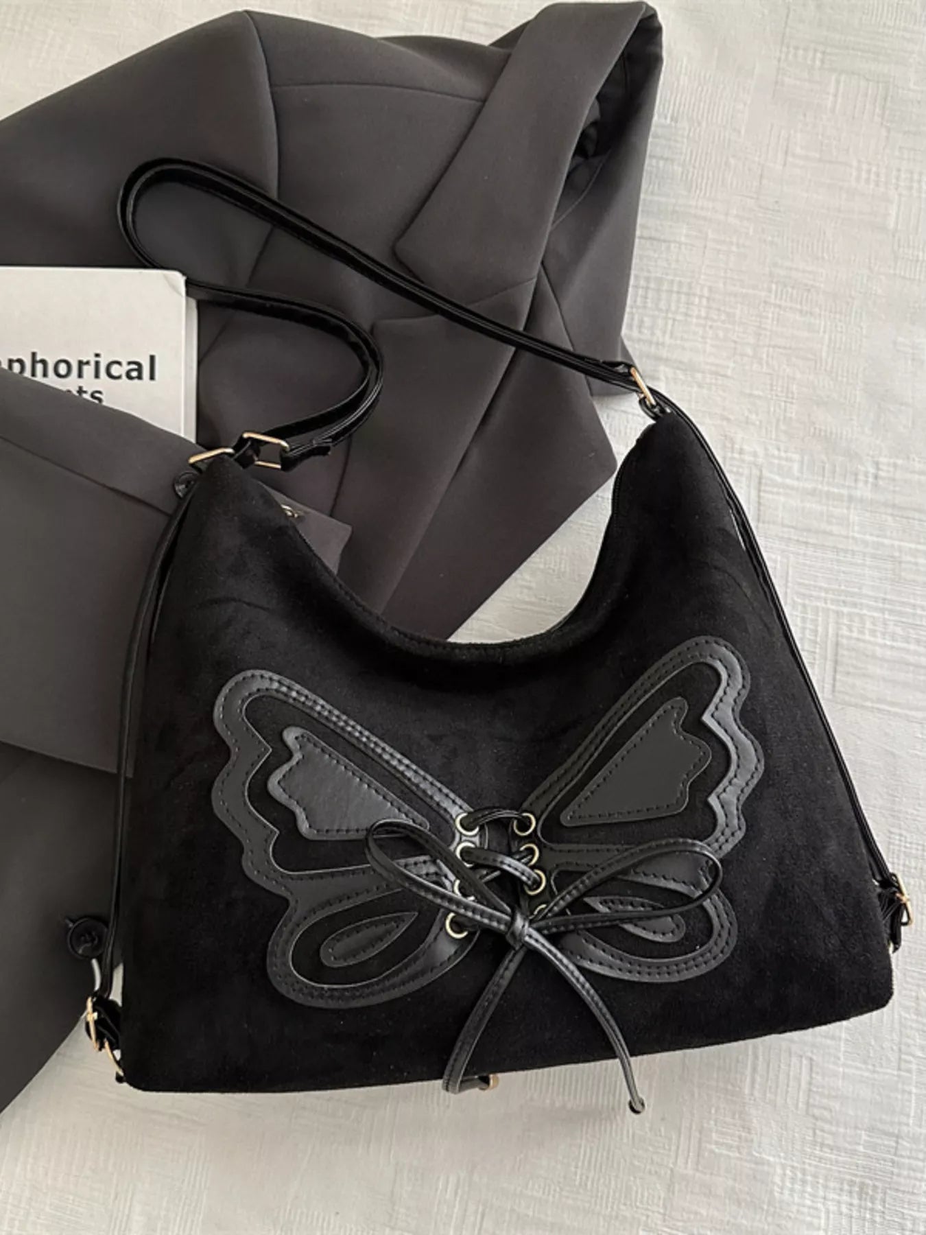 Butterfly Decor Lace-Up Shoulder Bag - Salty Season LLC