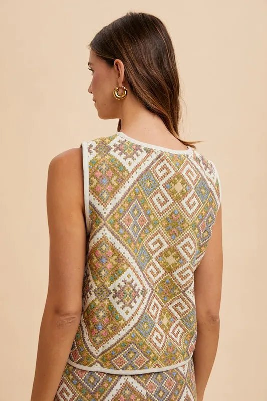 Annie Wear Ethnic Woven Jacquard Tie Front Vest - Salty Season LLC