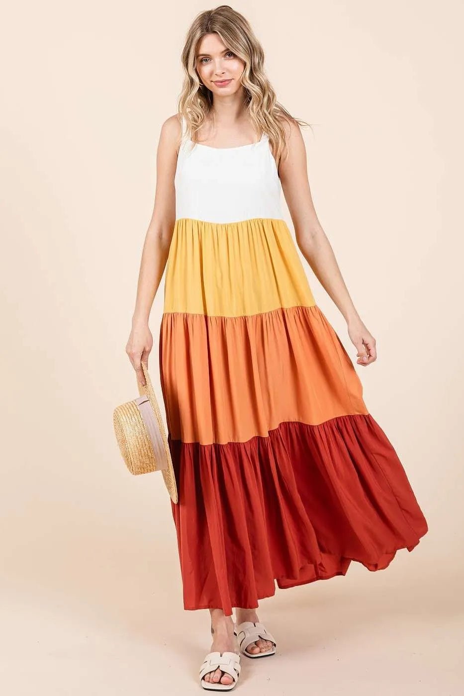 Mittoshop Color Block Tiered Pull-On Maxi Dress - Salty Season LLC