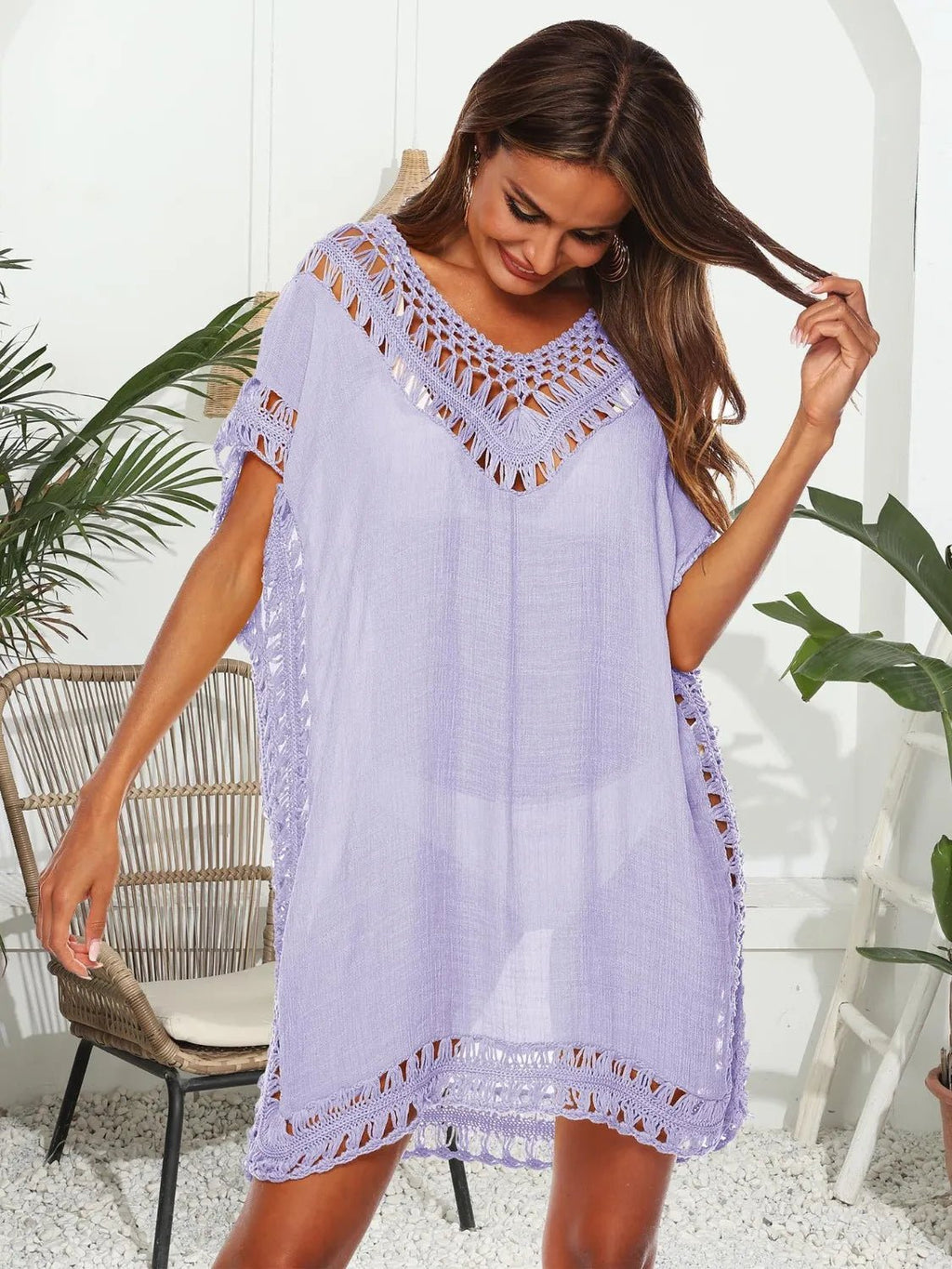 Bohemian Crochet Trim Beach Cover Up Dress - Salty Season LLC
