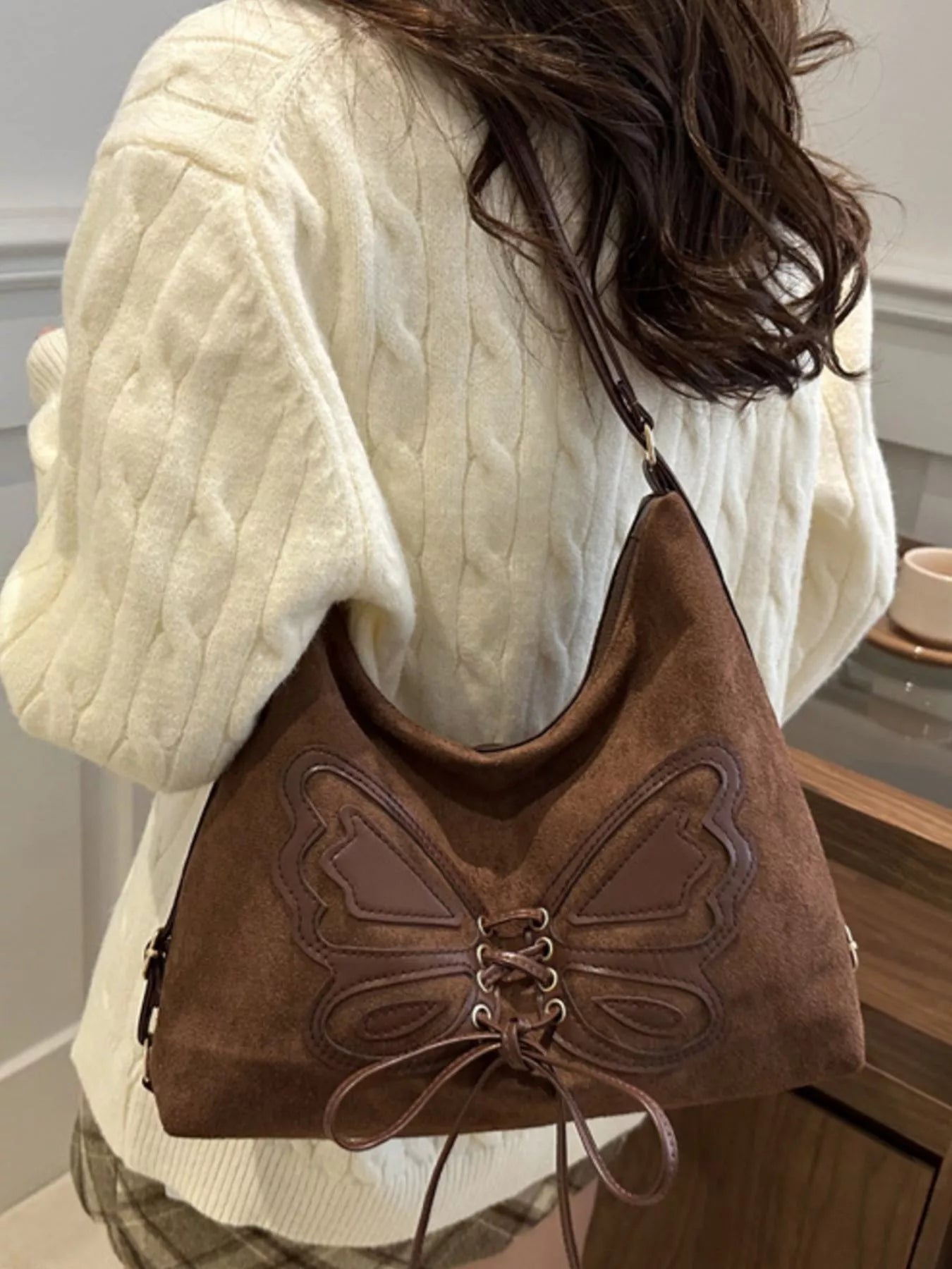 Butterfly Decor Lace-Up Shoulder Bag - Salty Season LLC