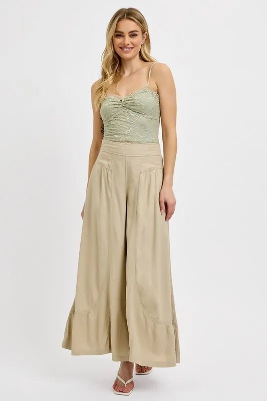RISEN Shirring Detail Wide Leg Pants - Salty Season LLC