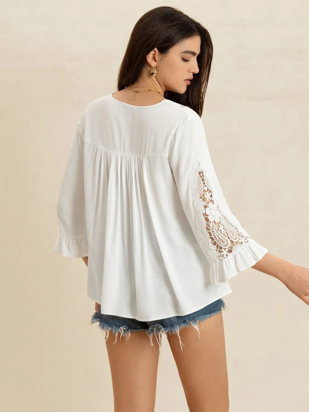 V-Neck Lace Flounce Sleeve Top - Salty Season LLC