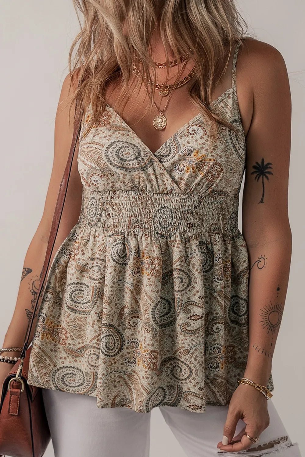 Paisley Printed Smocked Babydoll Cami - Salty Season LLC