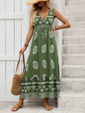 Printed V-Neck Sleeveless Dress - Salty Season LLC
