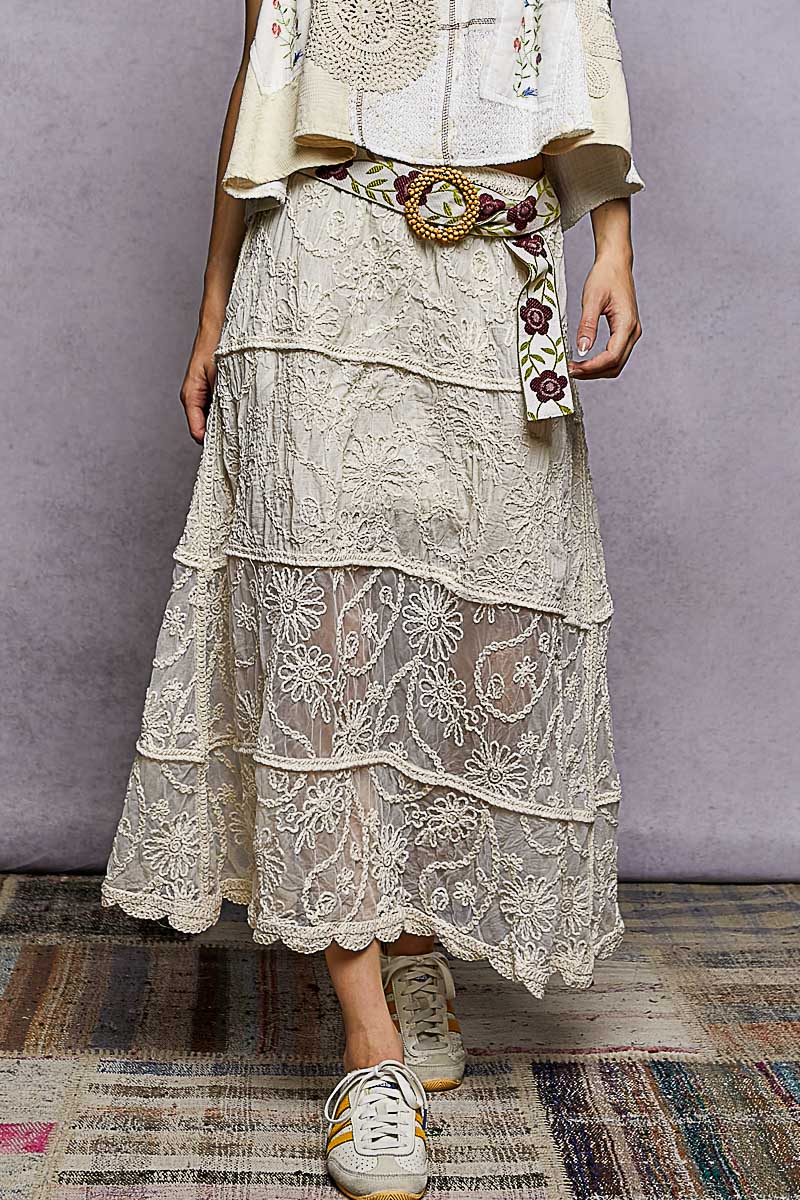 POL Floral Embroidered Tiered Crochet Skirt - Salty Season LLC