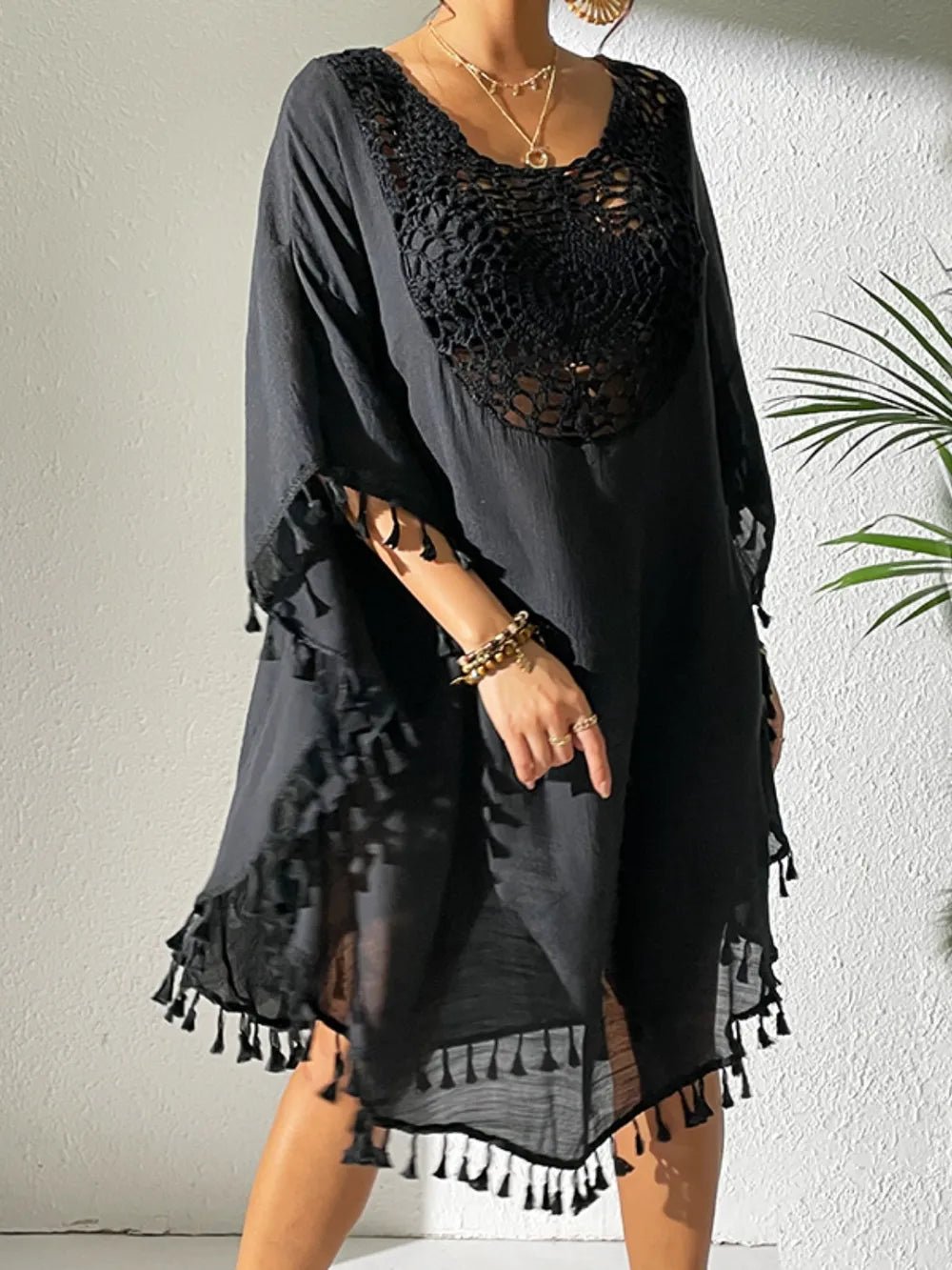 Tassel Cutout Scoop Neck Cover-Up Dress - Salty Season LLC