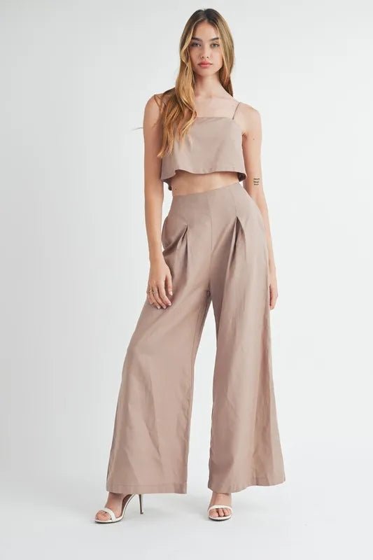 MABLE Linen Mix Crop Cami and Wide Leg Pants Set - Salty Season LLC