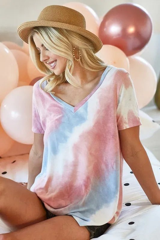 BiBi Tie Dye French Terry V Neck Top - Salty Season LLC
